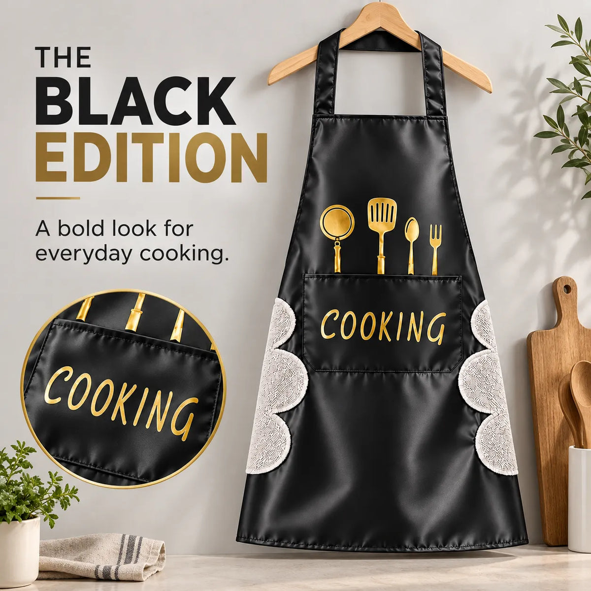 Kitchenchef's Apron -  ✨ High Quality | Buy 1 Get 1 Free | Black & Cream